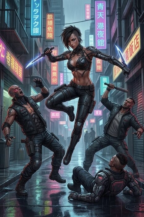 Neon Requiem fight (mercenary)